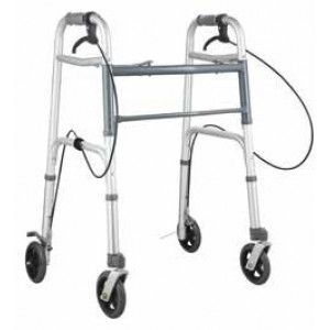 DE21 - DEAMBULATORE FISSO PIEGHEVOLE CON DUE RUOTE GRANDI PIROETTANTI E DUE POSTERIORI GRANDI FISSE CON FRENO AZIONABILE A MANO