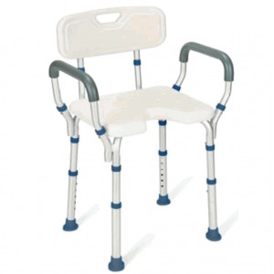 BA62 - Sedia con incavo in plastica con schienale e braccioli estraibili, con struttura in alluminio, per doccia