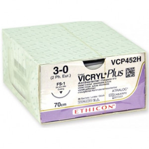 SUTURA ASSORBIBILE ETHICON VICRYL PLUS - 3/0 ago 24 mm  SUTURA ASSORBIBILE ETHICON VICRYL PLUS - 3/0 ago 24 mm