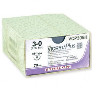 SUTURA ASSORBIBILE ETHICON VICRYL PLUS - 3/0 ago 17 mm  SUTURA ASSORBIBILE ETHICON VICRYL PLUS - 3/0 ago 17 mm